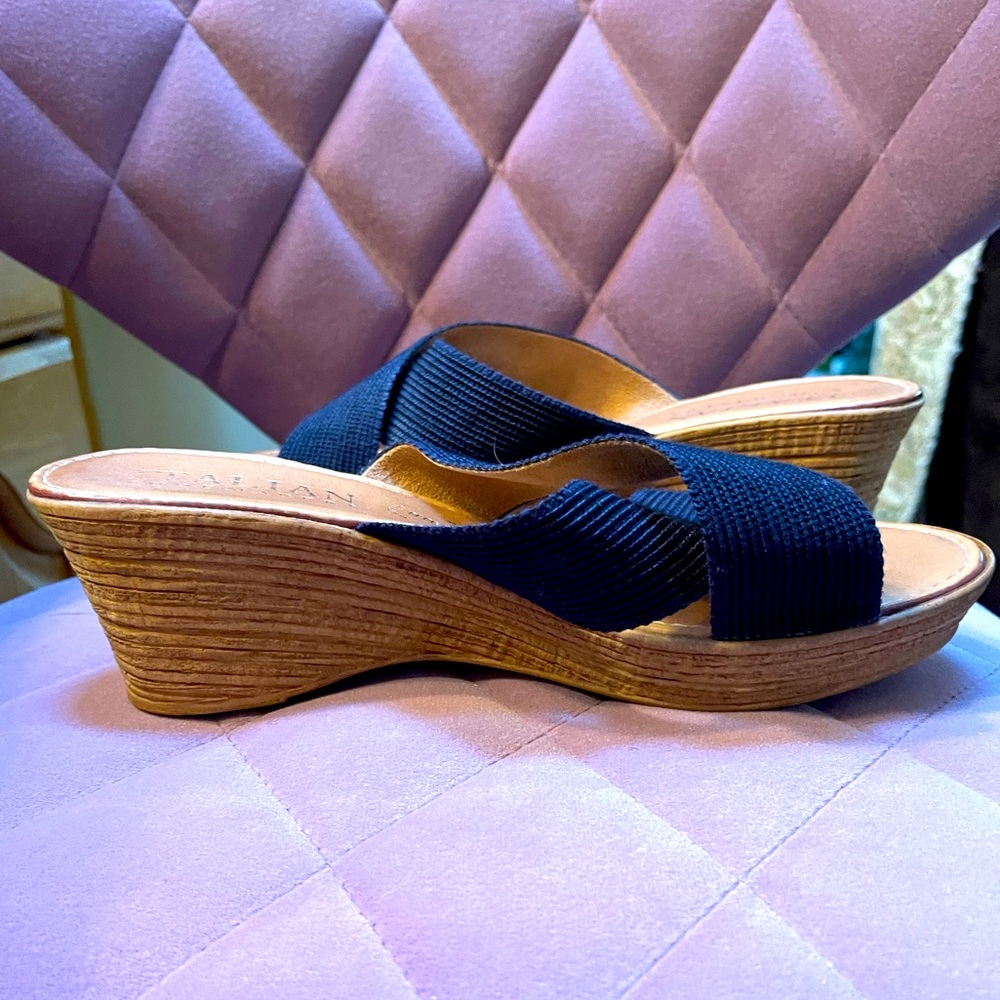 Italian Shoemakers - Navy Blue - Sandals with 2 inch wedge